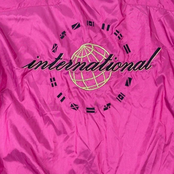 Vintage Nike International Windbreaker Jacket Pink Gold Embroidered Logo Track